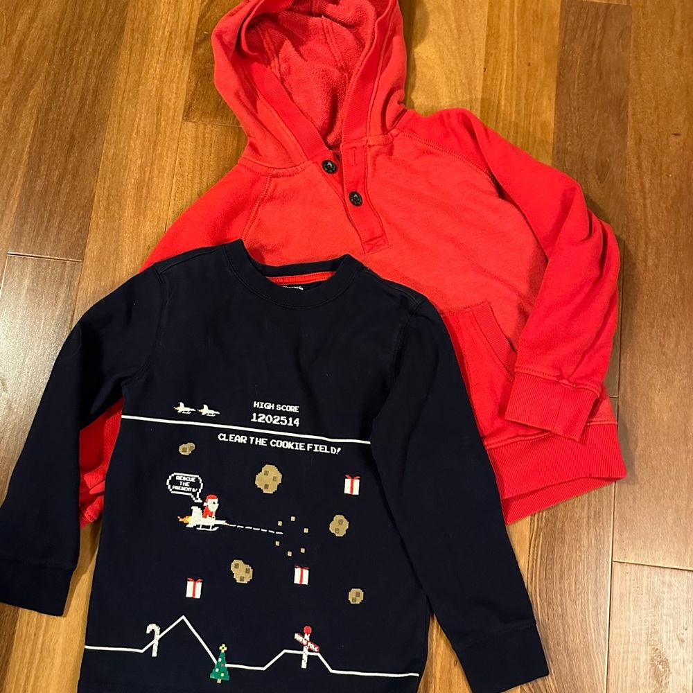 🎄Adorable Gymboree Red Hoodie & Christmas Gamer Long Sleeve Shirt Sz 5/6 - GUC